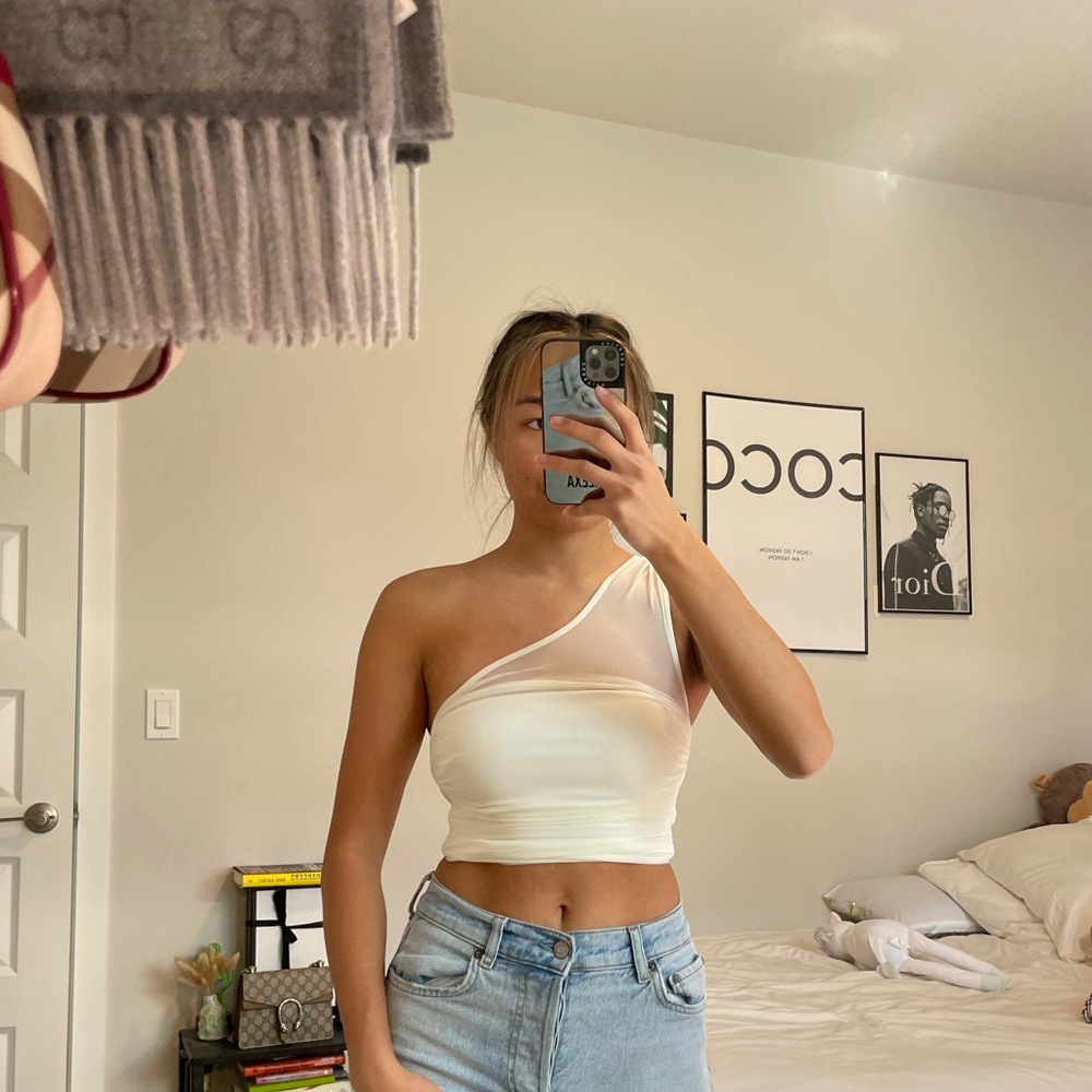 Tiger mist one shoulder crop top